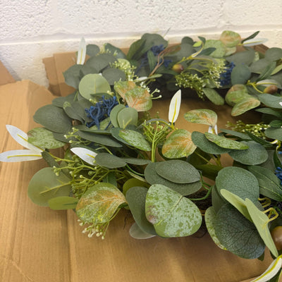 24-Inch Eucalyptus Door Wreath with Olive Leaves & Berries - Green