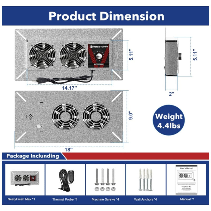 Abestorm Crawlspace Ventilation Fan w Humidistat & Thermostat, 220CM Electric