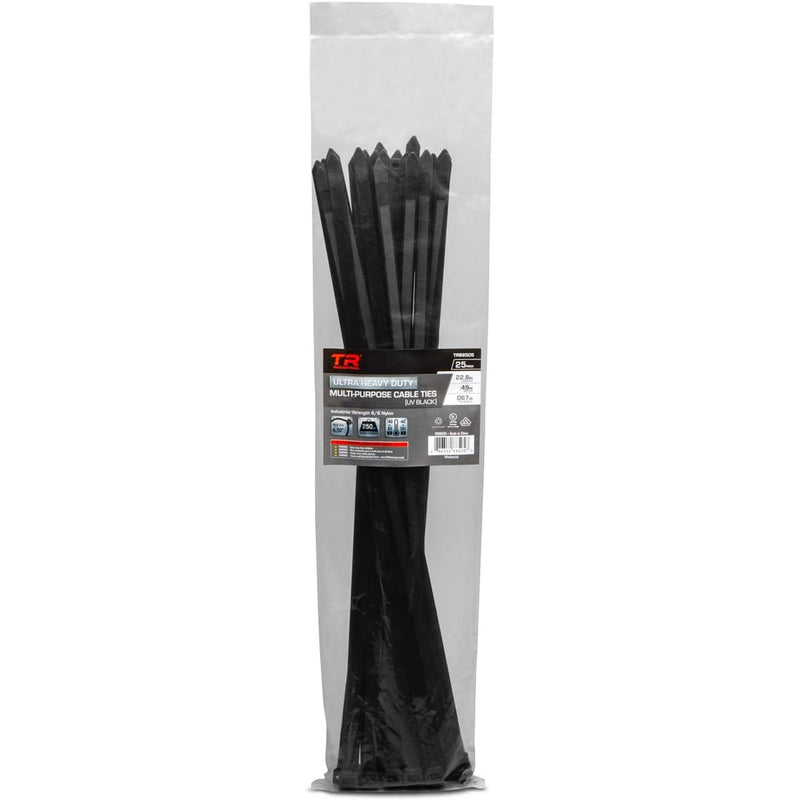 TR Industrial Ultra Heavy Duty Multi-Purpose UV Cable Ties, 22.8", 25pk - Black