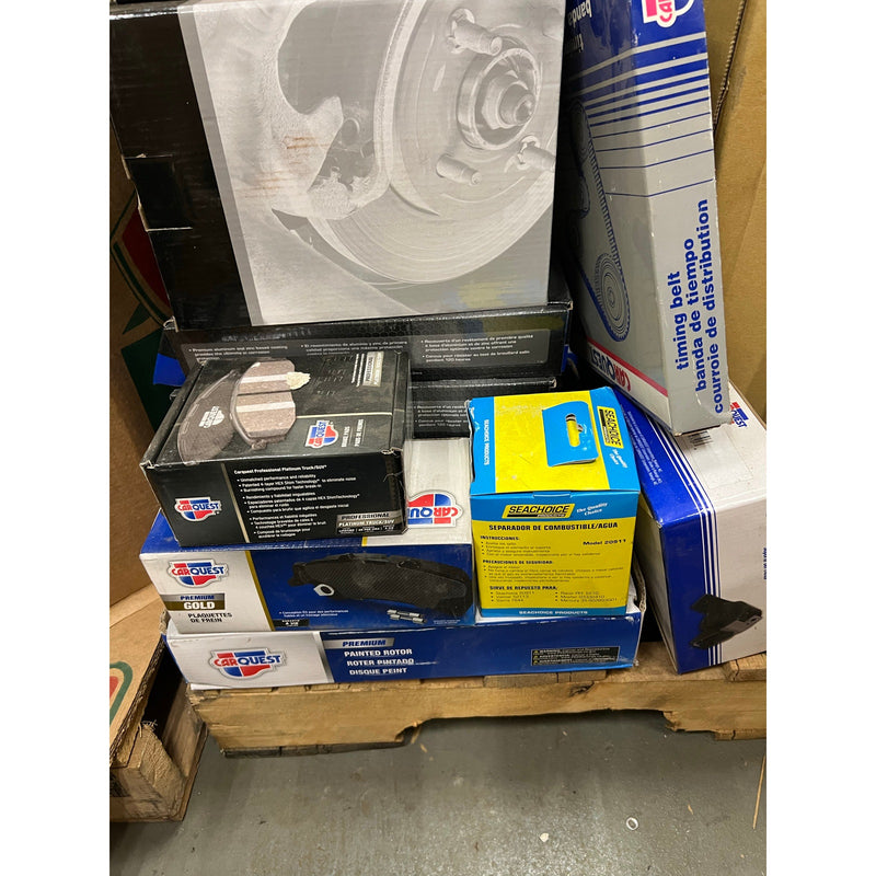 Pallet-of-75+ Pcs Auto Car Parts & Accessories Rotors, Control Arms, Brake Pads