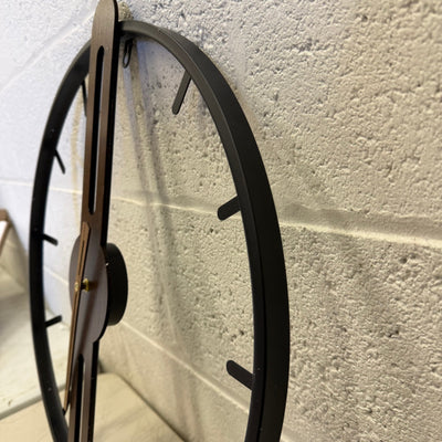 20in Modern Wood Dial Wall Clock with Metal Frame, Silent Non Ticking - Black