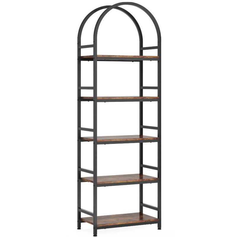 Tribesigns 5-Tier Bookshelf Arched Bookcase Display Rack w Storage Shelves Brown