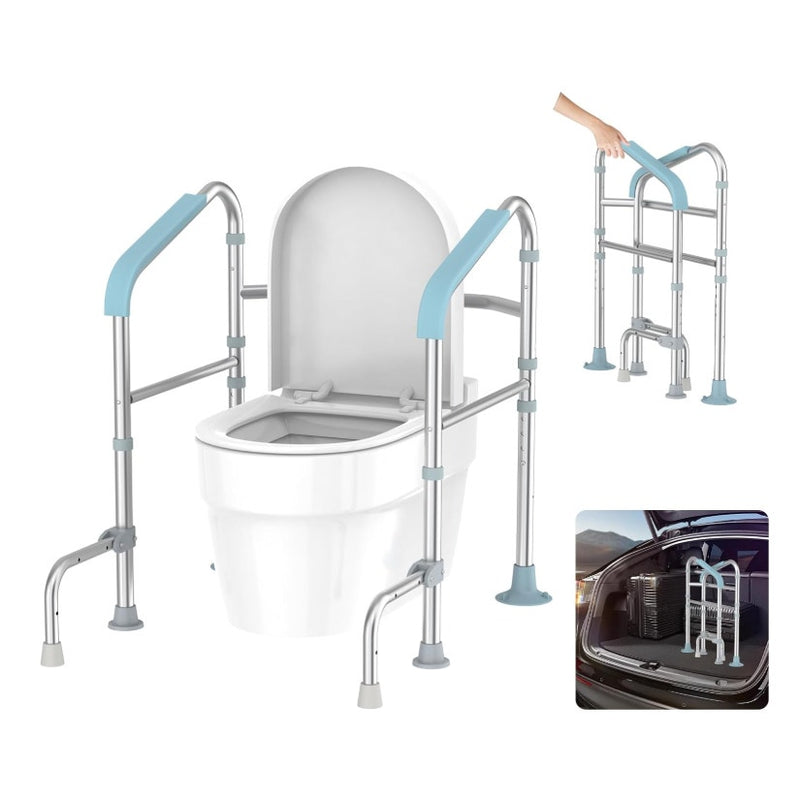 Toilet Safety Rail w Foot Rest Height Adjustable 400LB Steel Foldable & Portable