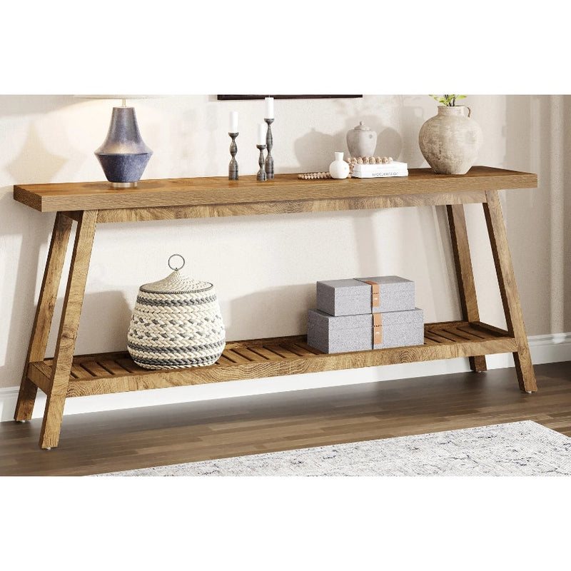 Tribesigns Farmhouse Console Table, 70.9" Entryway Table 2-Tier Sofa Table Brown
