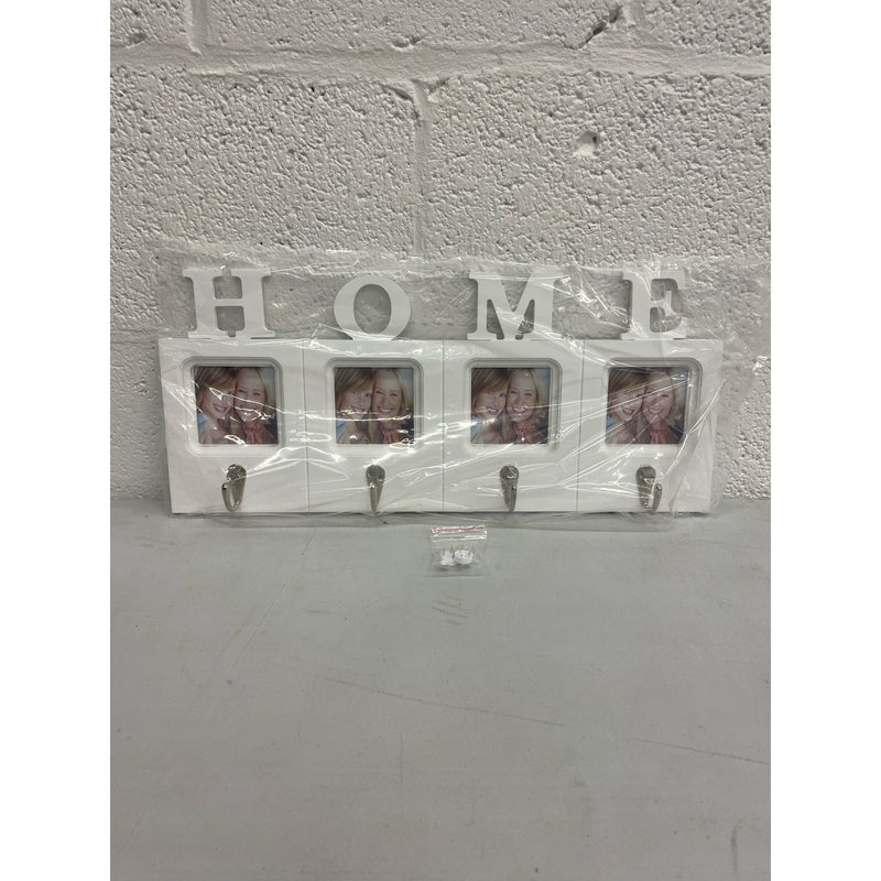 HAUCOZE "HOME" Wall Rack Decor Modern Picture Photo Frame 4 Metal Hooks 17.7"
