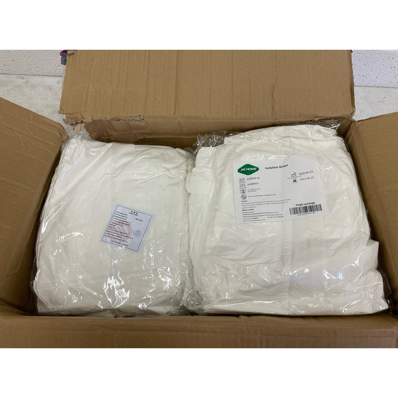 (White 20 Pack) Disposable Isolation Gown with Elastic Knit Cuffs SIZE XL