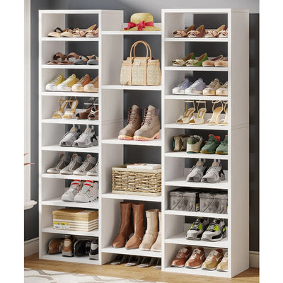 Tribesigns Wooden Shoe Rack, Freestanding Shoe Organizer, 23 Shelves, White