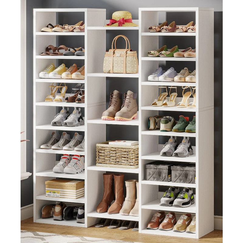 Tribesigns Wooden Shoe Rack, Freestanding Shoe Organizer, 23 Shelves, White