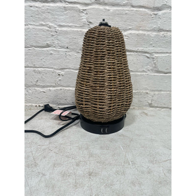 Cinkeda 23.5" USB Table Lamp w Linen Lampshade, Lightbulb Included Brown Rattan