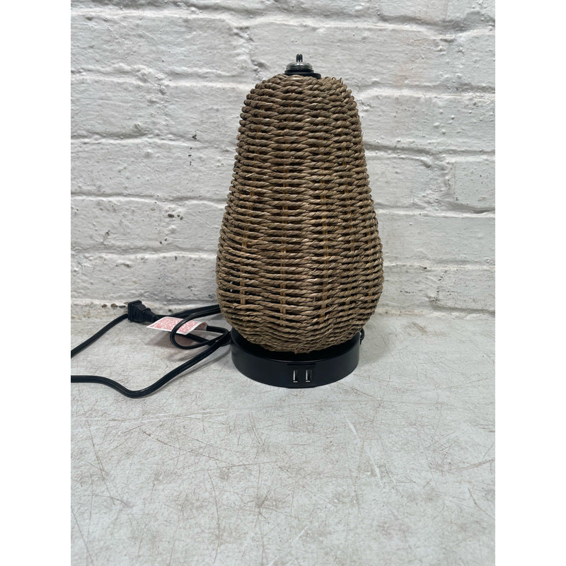 Cinkeda 23.5" USB Table Lamp w Linen Lampshade, Lightbulb Included Brown Rattan