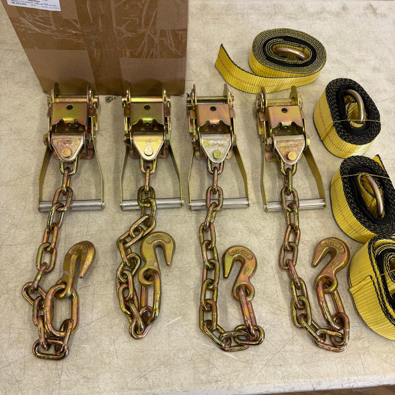 Waltyotur 4 Pcs Auto Chain Ratchet Straps 2 x 96 Classic Yellow 3300 LB CAP