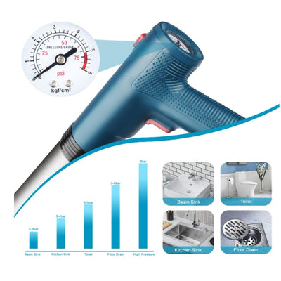 High Pressure Electric Pipe Dredger Plunger Blaster Rechargeable w Attachments