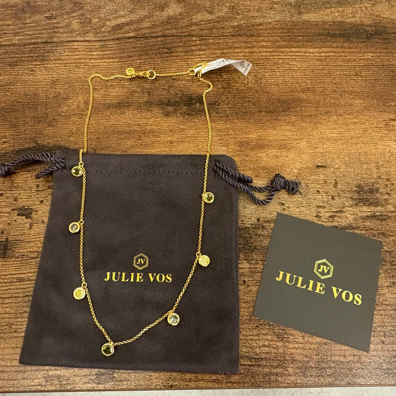 Julie Vos Rainbow Delicate Charm Necklace 24K Gold Plated - Shades of Jade