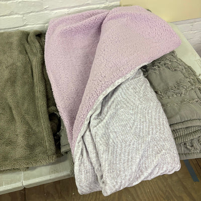 LOT-of-5 Throw Blankets, Warm Cozy Soft Plush, Reversible, Purple & Green