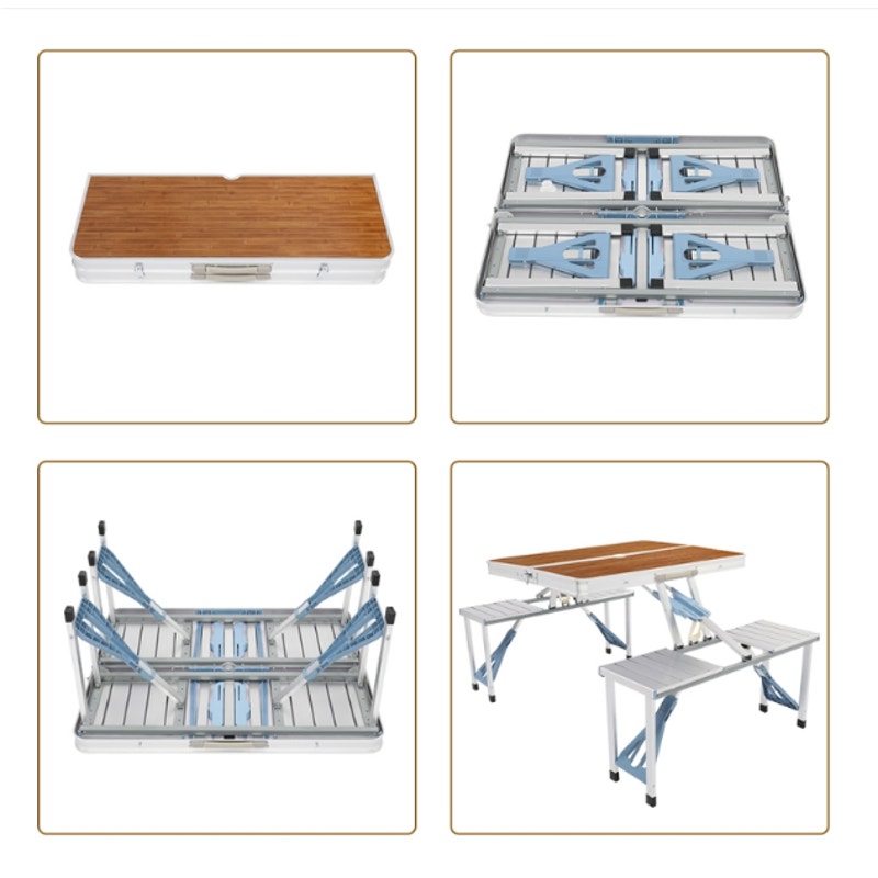 Portable Folding Picnic Table With 4-Person Chair Seats Wood Aluminum Alloy
