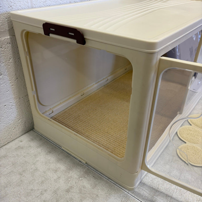 SET-OF-2 MeexPaws Plastic Foldable Litter Box w 2 Mats, Easy Access Doors - Tan