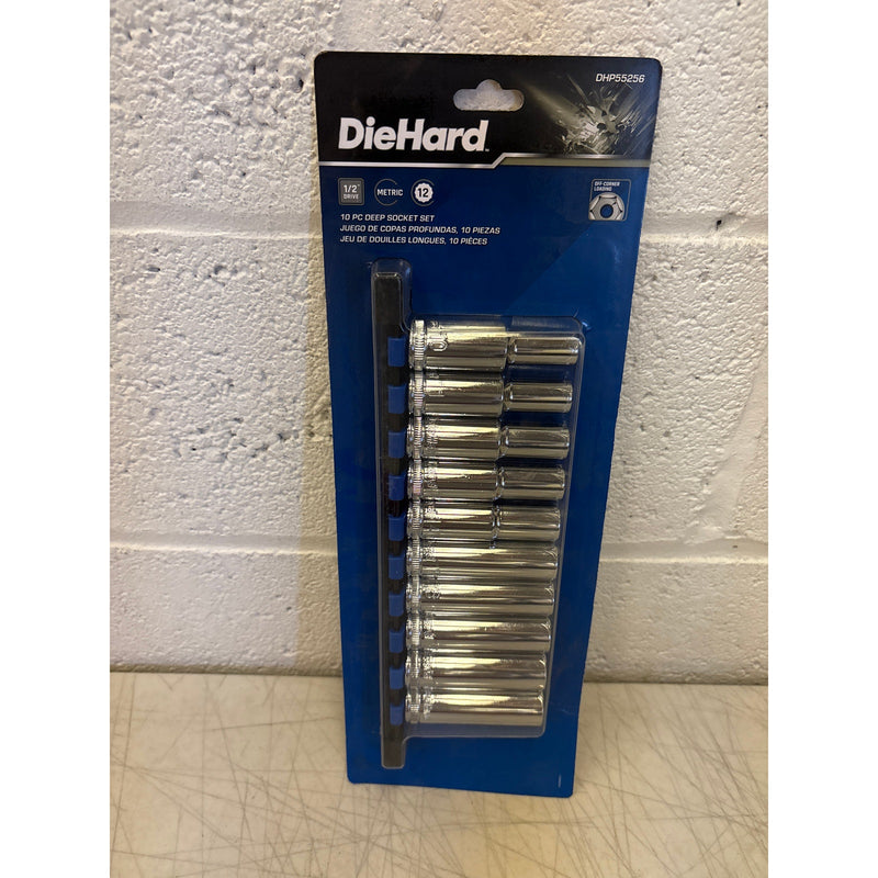 DieHard 1/2" Drive 12-Point Deep Socket Set Metric 10-Piece Hand Tool - DHP55256