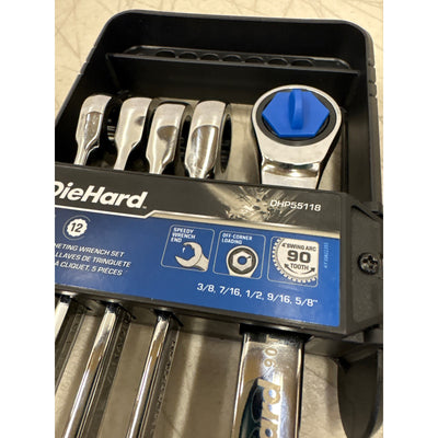 DieHard Ratcheting Wrench Set, SAE, 5-Piece, 12 Point, 3/8, 7/16, 1/2, 9/16, 5/8