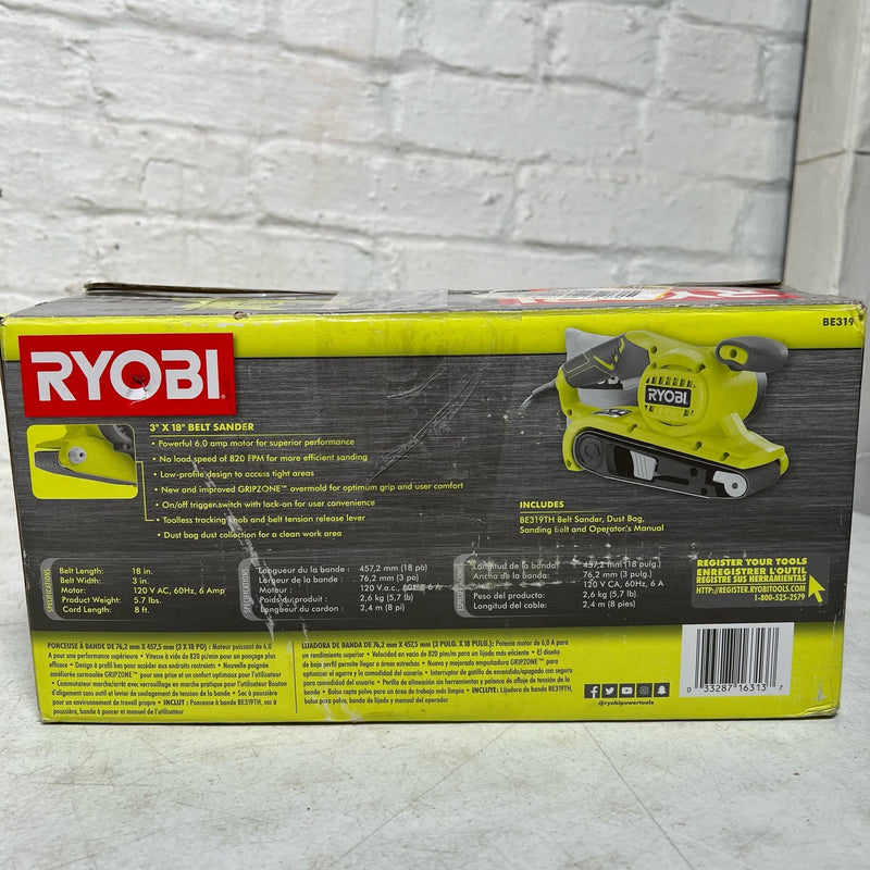 RYOBI 6 Amp Corded 3 in.W x 18 in.L Portable Belt Sander, 820 FRM, Low Profile