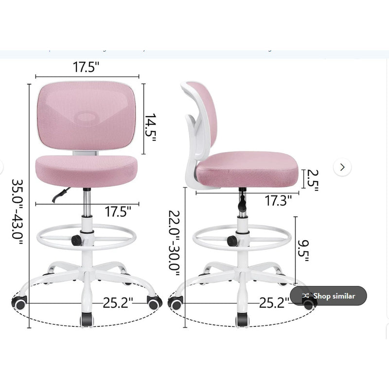 Silla de dibujo Hylone, altura ajustable, escritorio de pie, sin brazos, rosa y blanco