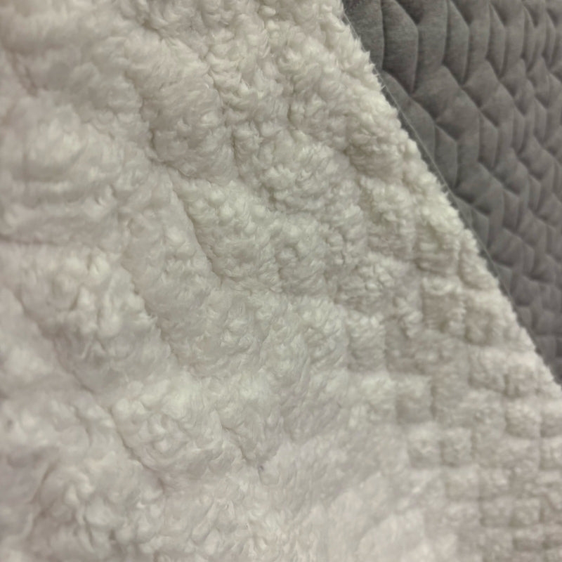 Queen Comforter, Reversible Plush Blanket w Diamond Stitching Design Gray, White