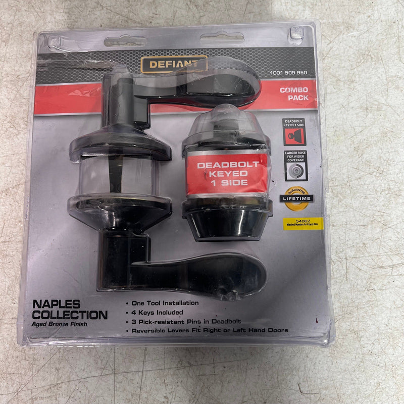 Defiant Naples Keyed Entry Lever Deadbolt Combo Pack, Aged Bronze Finish, READ