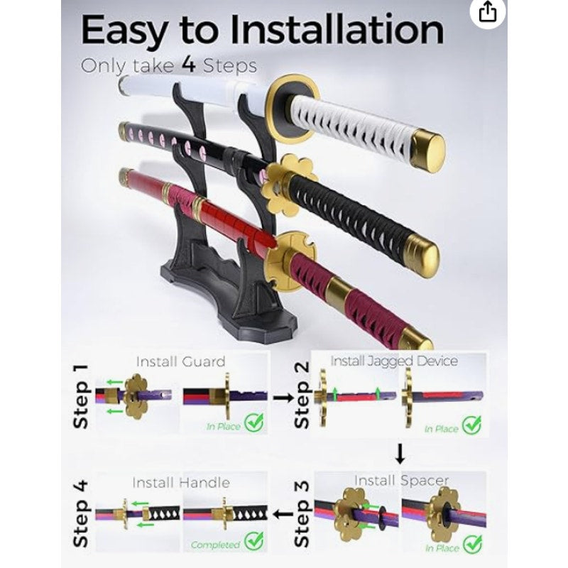 3Pcs Set One Piece Kitetsu+Shusui+Wado Sword 41" Toy Katana Replica Holster Belt