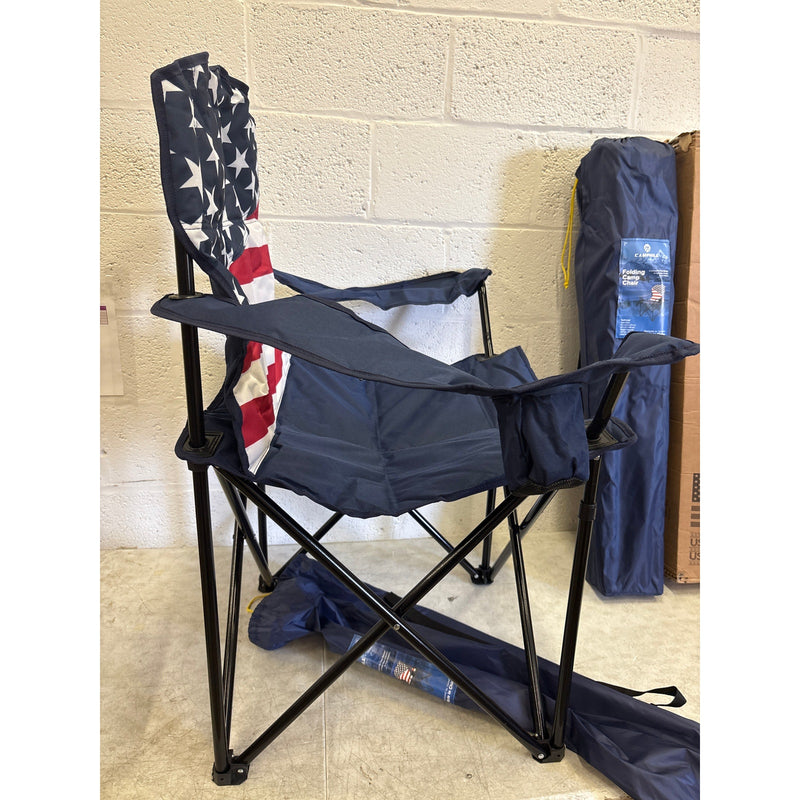 2-Pack Folding Camping Chairs Padded Lawn Chair 350-lbs American Flag Pattern