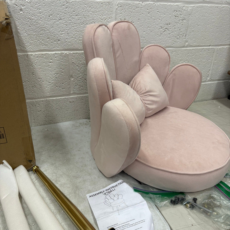 VINGLI Petal Makeup Vanity Chair with Back, Gold Legs & Bow Pillow - Pink