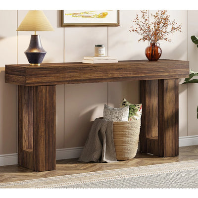 Tribesigns 63" Console Table, Farmhouse Wooden Sofa Table, Brown, Missing Screws