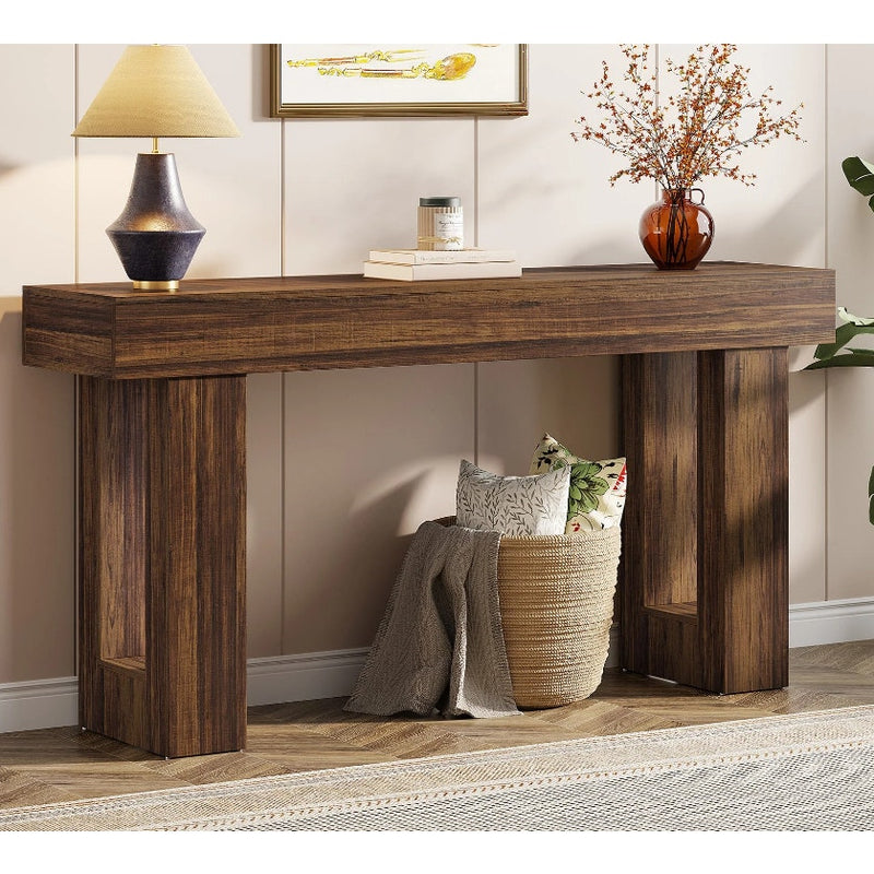 Tribesigns 63" Console Table, Farmhouse Wooden Sofa Table, Brown, Missing Screws