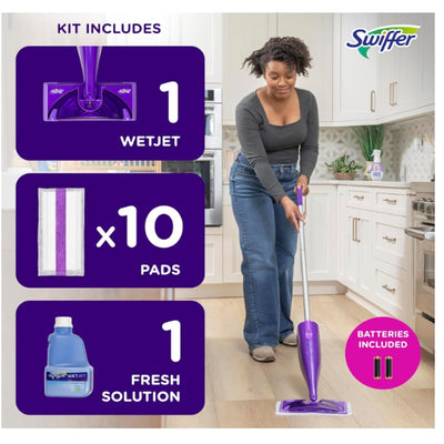 Swiffer WetJet Hardwood & Floor Spray Mop Cleaner Starter Kit Power Mop, 10 Pads