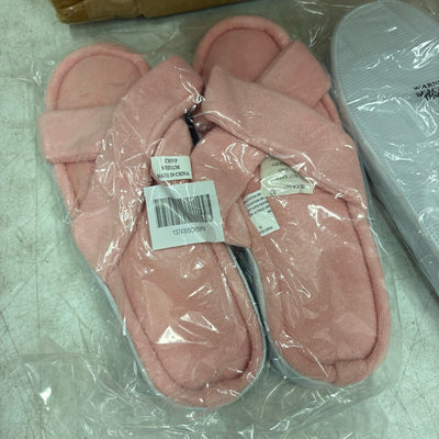 LOT-OF-24 Criss Cross Slippers MEDIUM, Memory Foam, Rubber Bottom - Pink / White