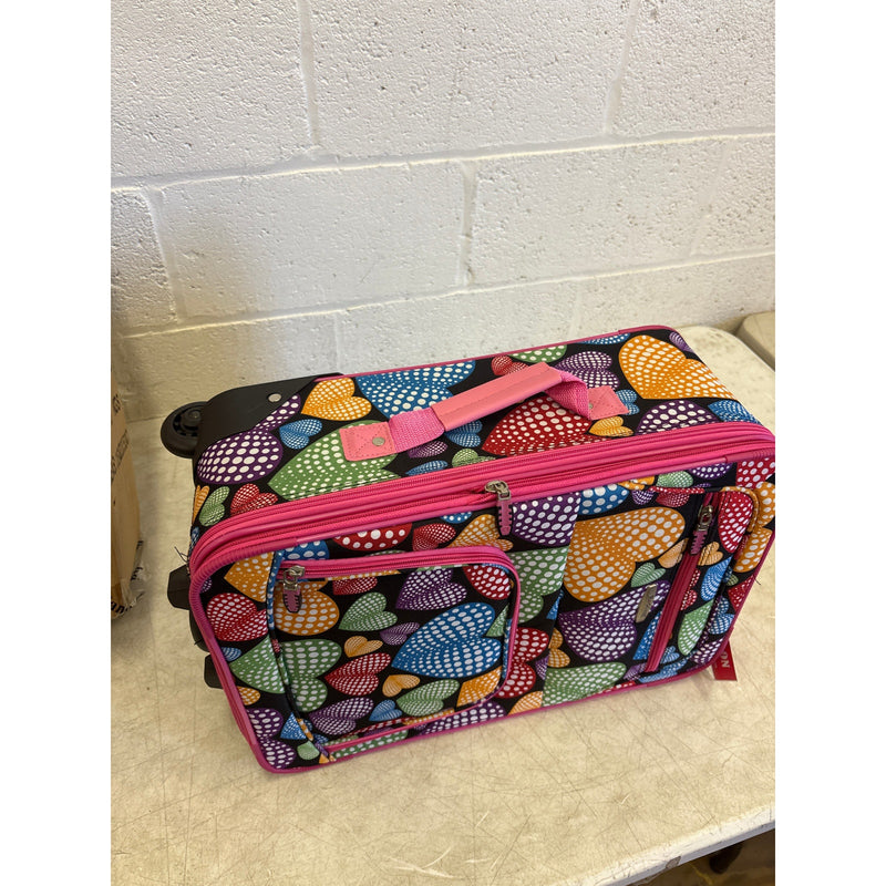 Rockland Rio 2pc Softside Carry On Luggage Set, Multicolor Heart Design - F102