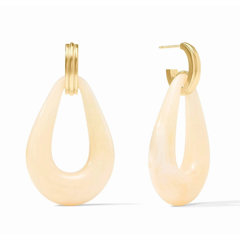 Julie Vos 2.4" Carnaby Doorknocker Earring, 24K Gold Plated - Ivory - Tan