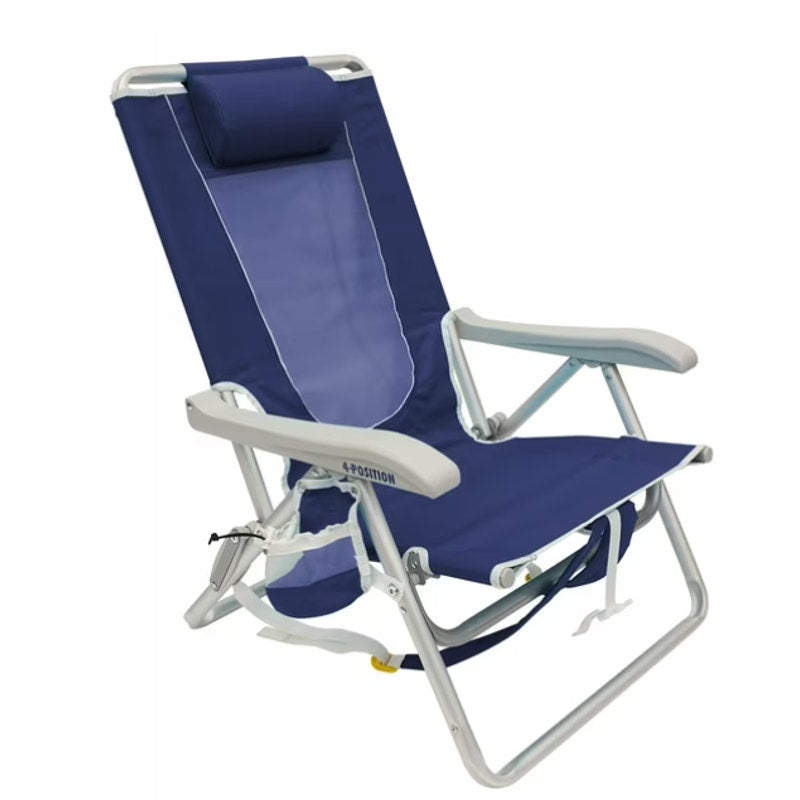 GCI Waterside Backpack Beach Chair, Foldable with Armrest - Nautical Blue