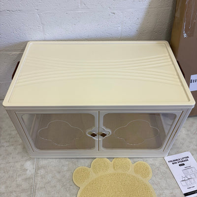 MeexPaws Plastic Foldable Litter Box Storage w 2 Mats, Easy Access Doors - Tan