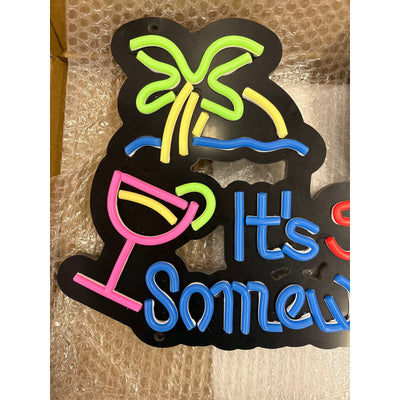 It's 5:00 Somewhere Neon Sign Wall Decor, 17" x 12" LED Neon Light USB Plug in