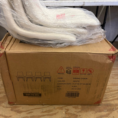 SET-OF-4 White Leather Chairs with Black Metal Legs 30 x 19 x 17 Inches Modern