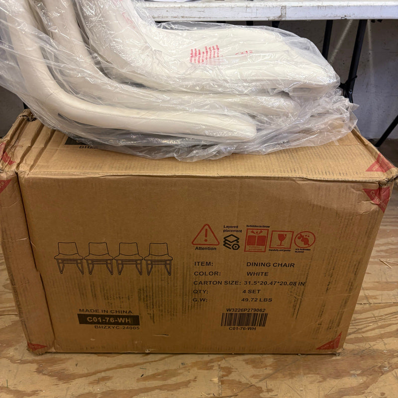 SET-OF-4 White Leather Chairs with Black Metal Legs 30 x 19 x 17 Inches Modern