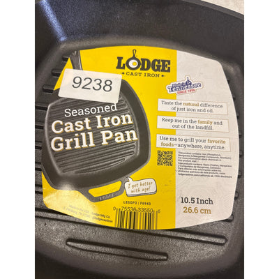 Lodge Cast Iron Grill Pan, Square, 10.5 Inch Seasoned - Cooking Skillet - Black