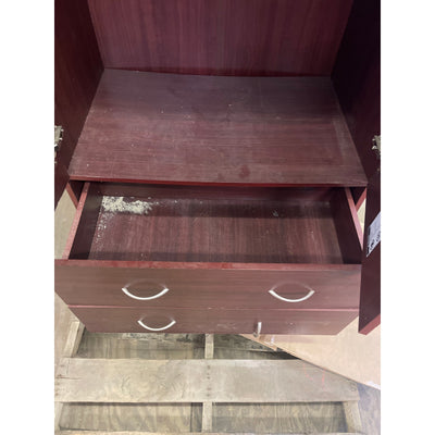 Upright Wooden Storage Cabinet with 2 Drawers 72" x 20" x 32" Red Wood Finish