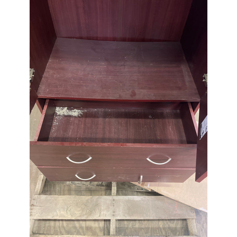 Upright Wooden Storage Cabinet with 2 Drawers 72" x 20" x 32" Red Wood Finish