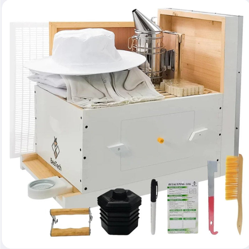 BeeTech  8 Frame Bee Hives Boxes Starter Kit Beekeeping Supplies Tools Bee Hat