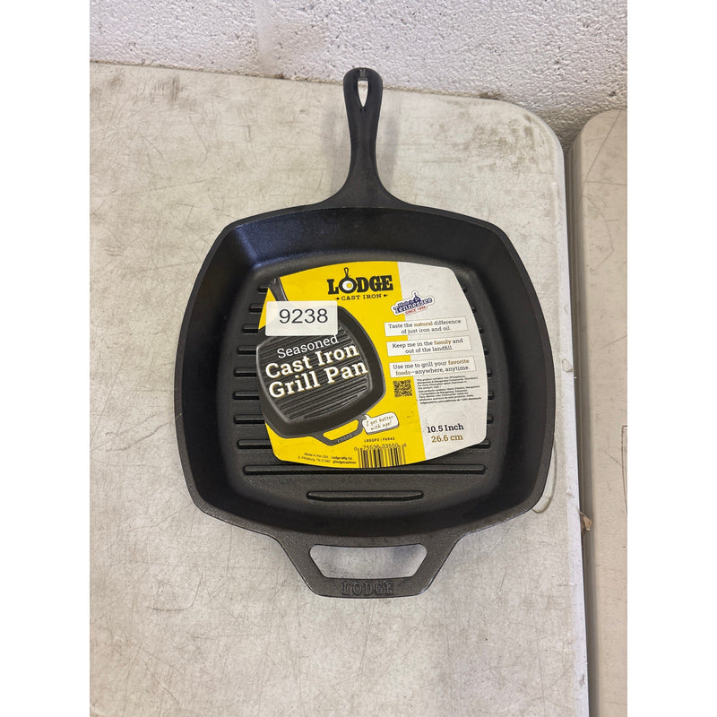 Lodge Cast Iron Grill Pan, Square, 10.5 Inch Seasoned - Cooking Skillet - Black
