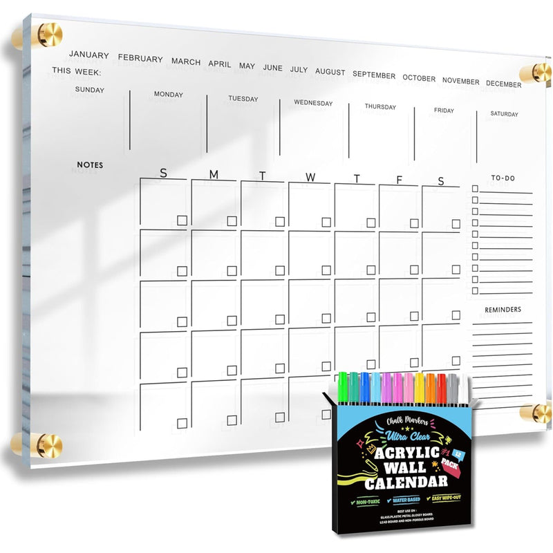 36" x 24" MONTH Calendar w Notes Dry-Erase Board Wall-Mount with Markers
