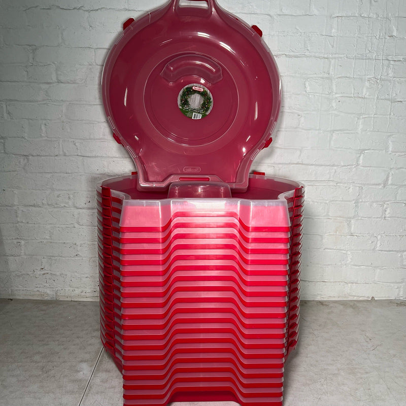 Sterilite Red Plastic Nesting Wreath Box for 24-in Wreaths, 4 Latch w Handle
