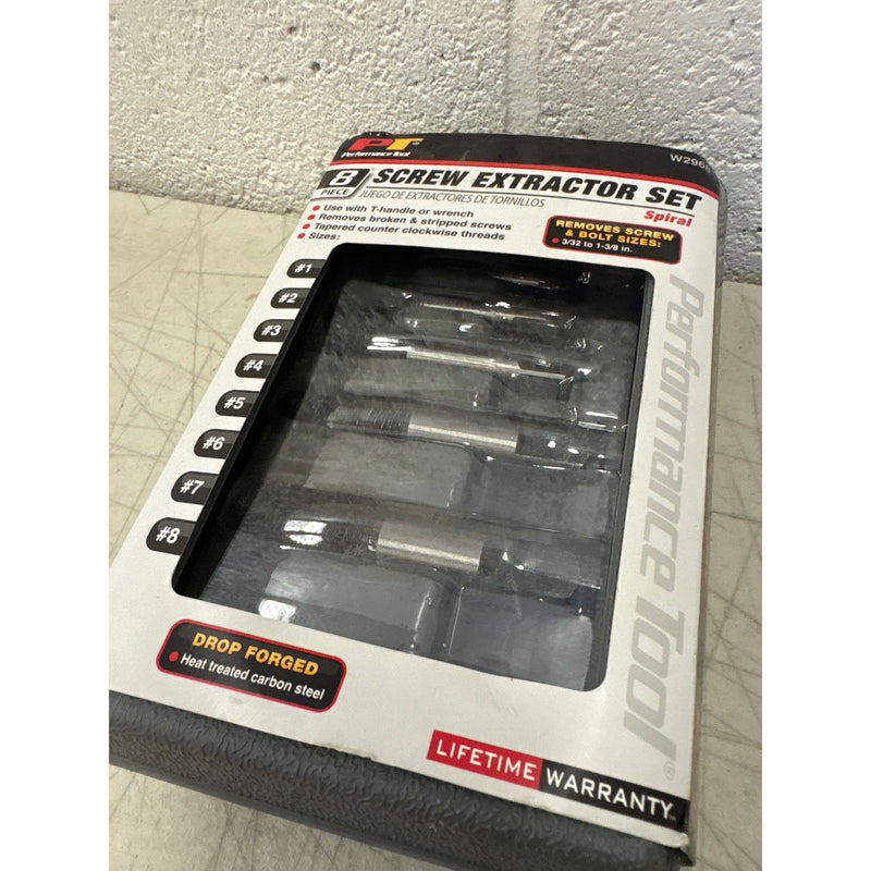 Performance Tool 8-Piece Screw Extractor Set Tapered Counter Clockwise Thread