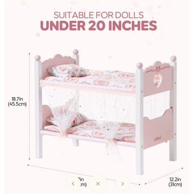 ROBUD Pink Princess Bunk Bed, Doll Bed Set w Curtain, 22.2"x18.7"x12.2" - WRP35