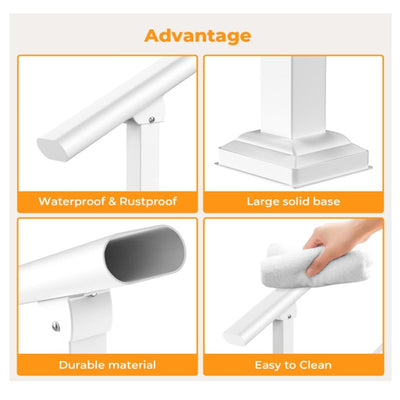 KINBOSD Handrails for Outdoor Steps, 3 Steps Stair Handrail Wrought Iron-White